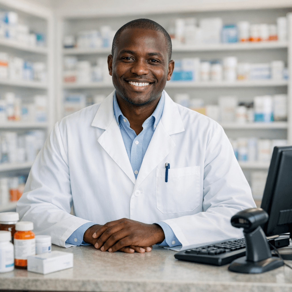 Smiling pharmacist ready to help
